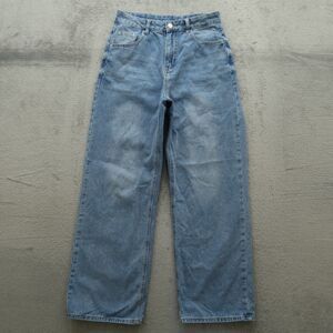 HDLTE Jeans Women's Size Small Blue High-Rise Wide-Leg Denim 30" Inseam Stretch